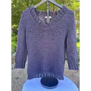 KENAR V-Neck 3/4 Sleeve Navy Cotton Blend Sweater Women’s XL